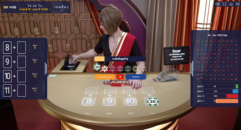 ตัวอย่างของการเล่นพนันในเกม 32 Cards