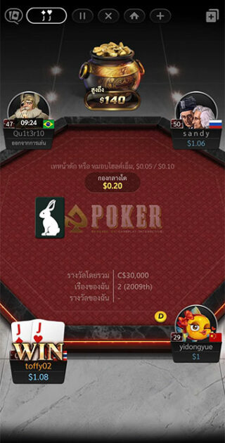 ตัวอย่างการชนะเกมพนัน ในกรณีที่ผู้เล่นท่านอื่นๆไม่สู้